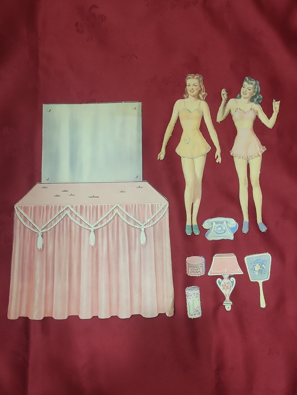 Vintage 1940's Paper Doll Vanity Table Set
